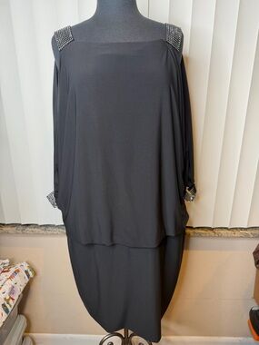 Betsey Adam Black Embellished Shoulder & Cuff Women’s Dress